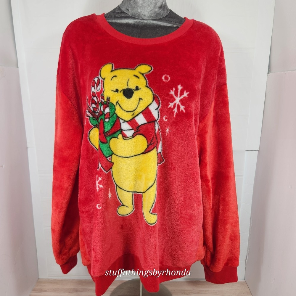 DISNEY WINNIE THE POOH Red Plush Pull‎ Over Sweatshirt Jumper